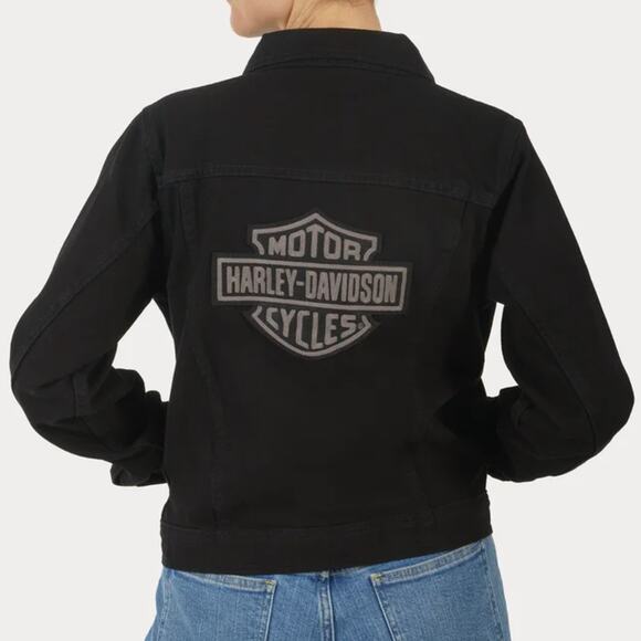 Harley-Davidson Women's Essential Bar & Shield Black Denim Jacket - Picture 1 of 11